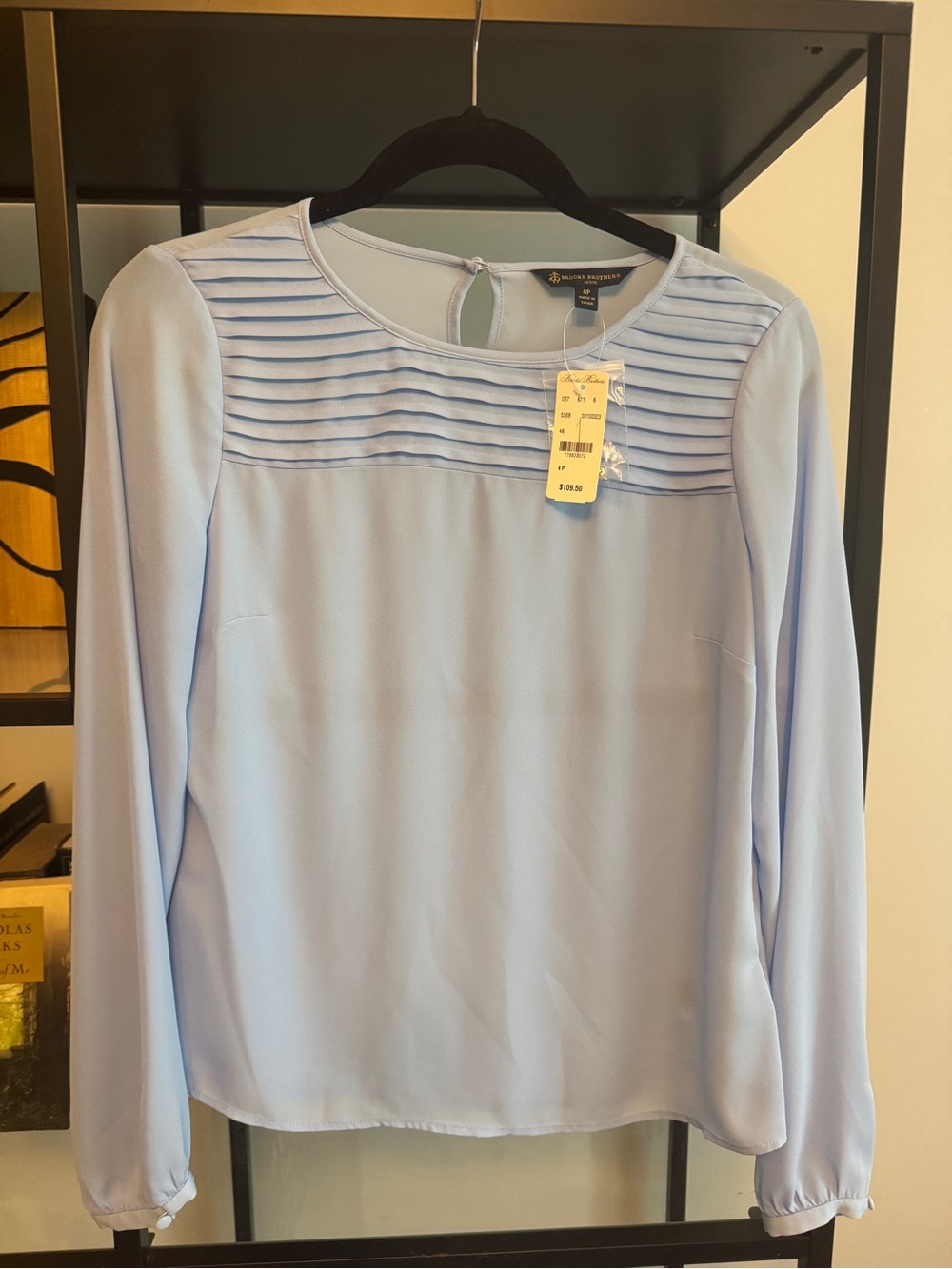 Brooks Brothers: Light Blue Pleated Yoke Long-Sleeve Blouse